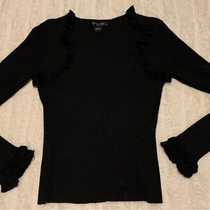 August Silk Black Fitted Bell Sleeve Top